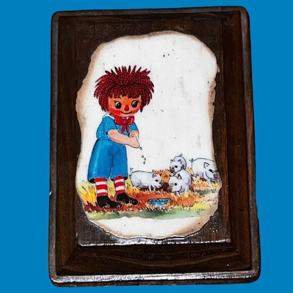 4 Vintage Raggedy Ann & Andy Wood Block Wall Hangings 2”x4” Decoupage B12 - Picture 6 of 7